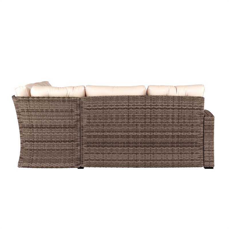 Indoor/Outdoor Conversation Set with Sofa and Table in Beige & Brown