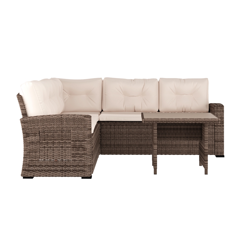 Indoor/Outdoor Conversation Set with Sofa and Table in Beige & Brown