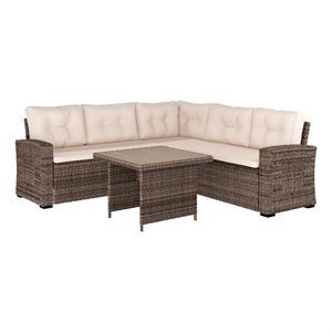 Indoor/Outdoor Conversation Set with Sofa and Table in Beige & Brown