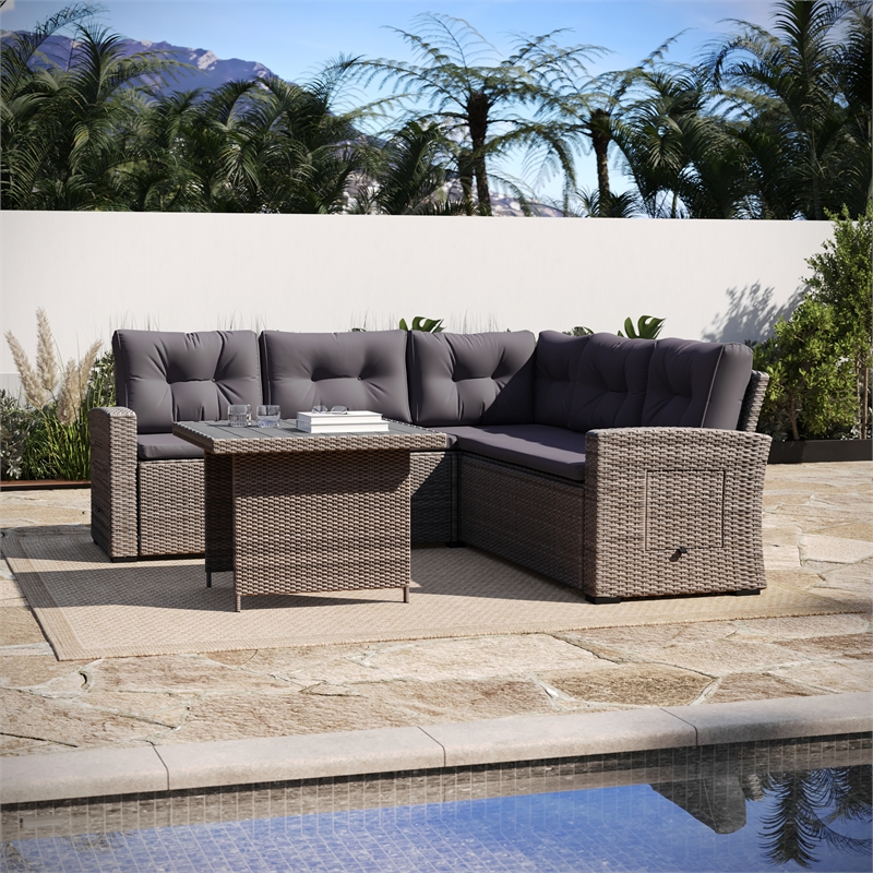 Flash Furniture Indoor/Outdoor Conversation Set with Sofa and Table in Gray