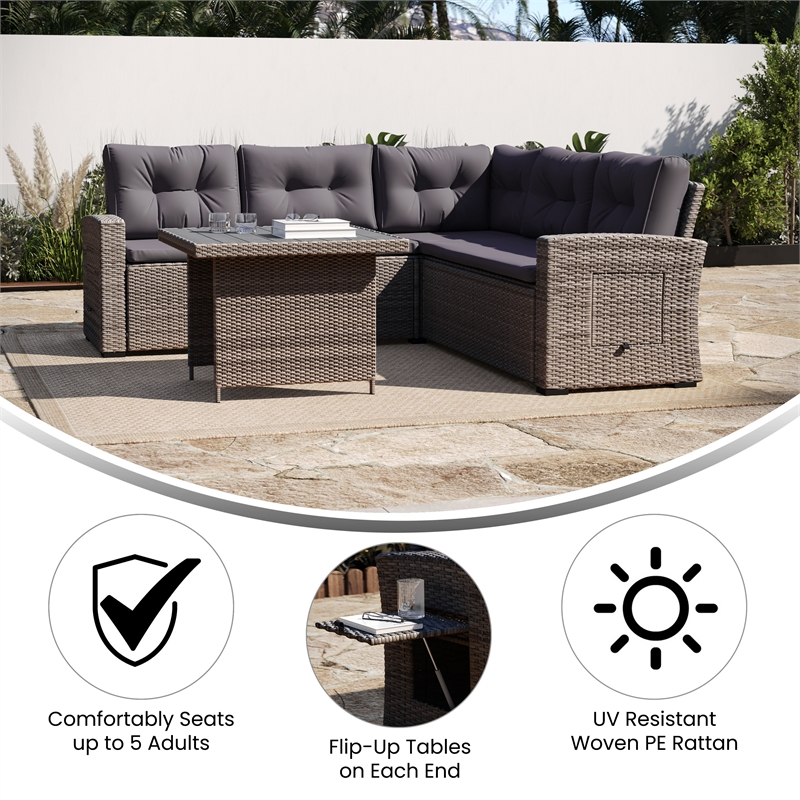 Flash Furniture Indoor/Outdoor Conversation Set with Sofa and Table in Gray