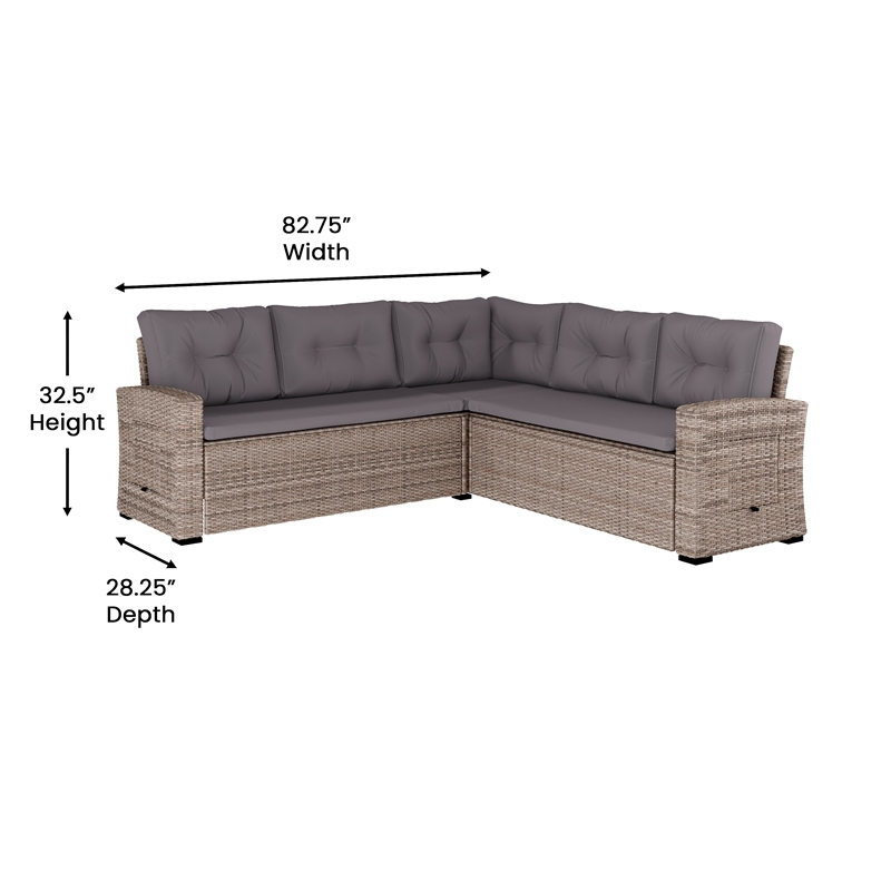 Flash Furniture Indoor/Outdoor Conversation Set with Sofa and Table in Gray