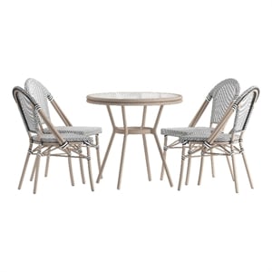 Indoor/Outdoor Commercial Bistro Set with Table and 4 Chairs in Blk/Wht