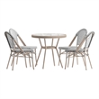 Indoor/Outdoor Commercial Bistro Set with Table and 4 Chairs in Blk/Wht