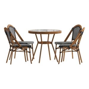 Indoor/Outdoor Commercial Bistro Set with Table and 4 Chairs in Blk/Wht
