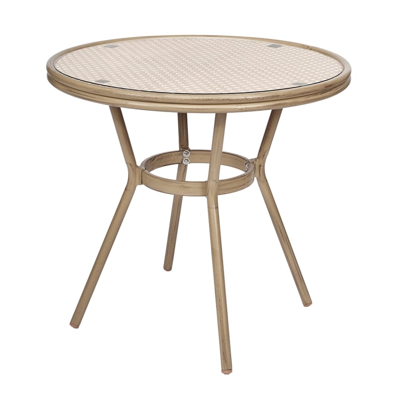 Indoor/Outdoor Commercial Bistro Set with Table and 4 Chairs in Nat/Wht