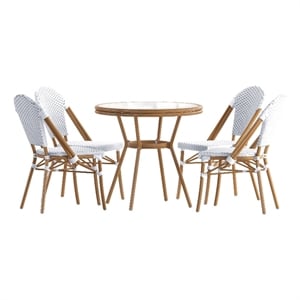 Indoor/Outdoor Commercial Bistro Set with Table and 4 Chairs in Wht/Gray