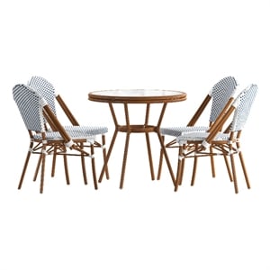 Indoor/Outdoor Commercial Bistro Set with Table and 4 Chairs in Wht/Navy