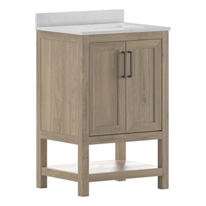 24 Inch Bathroom Vanity with Undermount Sink and Open Storage Shelf in Brown