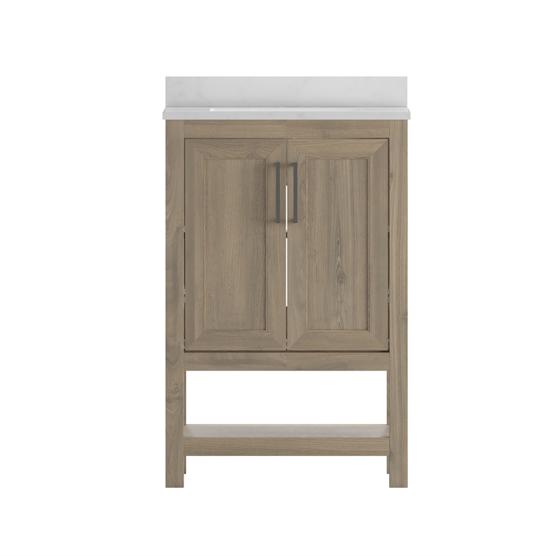 24 Inch Bathroom Vanity with Undermount Sink and Open Storage Shelf in Brown