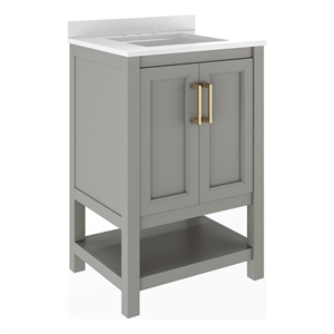 24&quot Bathroom Vanity with Sink Open Storage & Gold Hardware in Gray