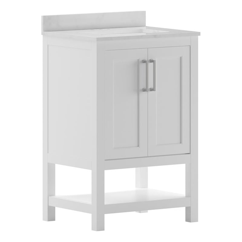 24 Inch Bathroom Vanity with Undermount Sink and Open Storage Shelf in White