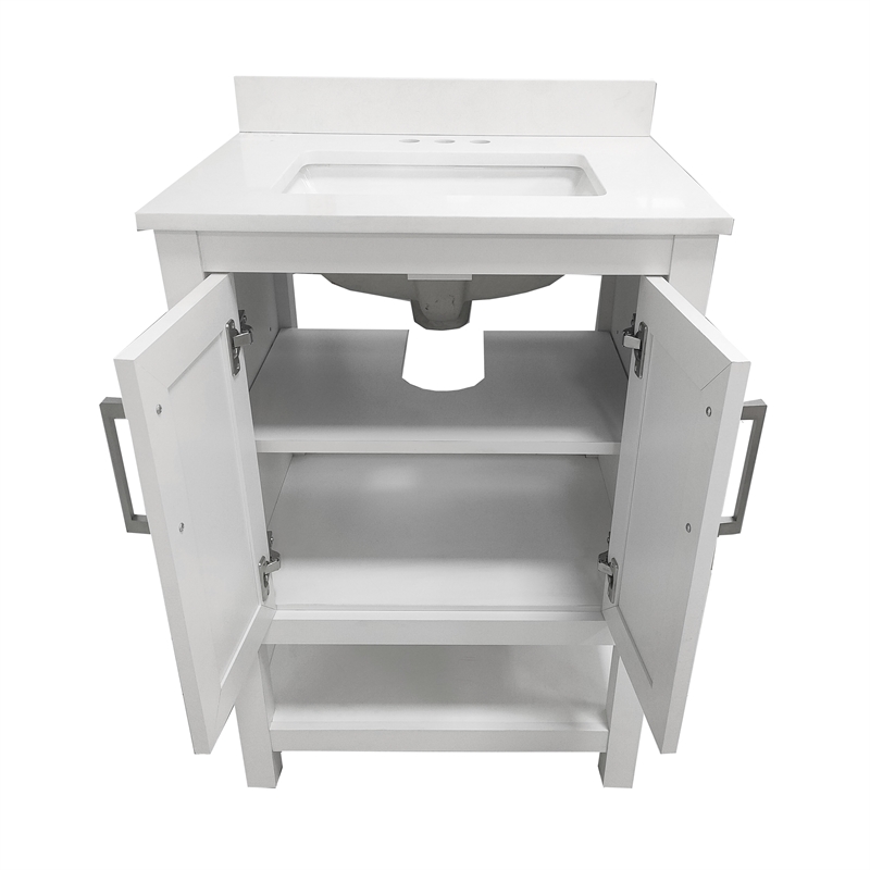 24 Inch Bathroom Vanity with Undermount Sink and Open Storage Shelf in White