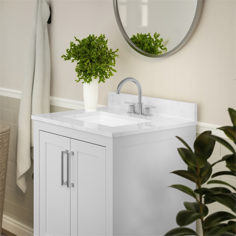 24 Inch Bathroom Vanity with Undermount Sink and Open Storage Shelf in White