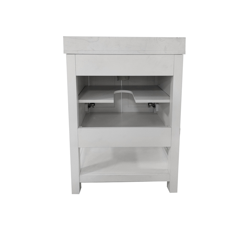 24 Inch Bathroom Vanity with Undermount Sink and Open Storage Shelf in White