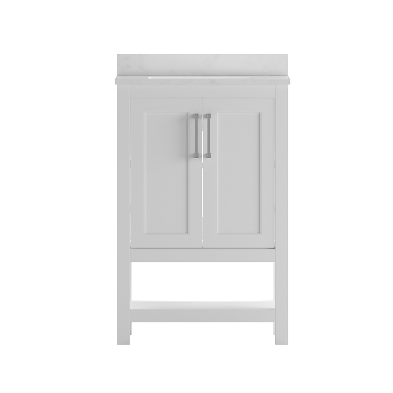 24 Inch Bathroom Vanity with Undermount Sink and Open Storage Shelf in White