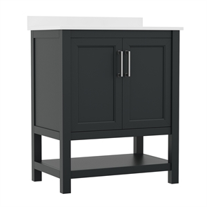 30 Inch Bathroom Vanity with Undermount Sink and Open Storage Shelf in Black