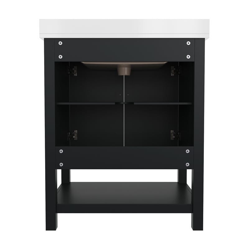 30 Inch Bathroom Vanity with Undermount Sink and Open Storage Shelf in Black