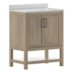 30 Inch Bathroom Vanity with Undermount Sink and Open Storage Shelf in Brown