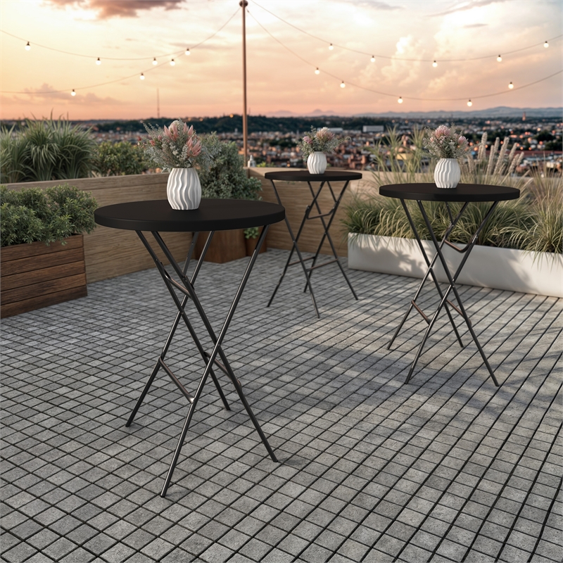 2.6-Foot Round Plastic Bar Height Folding Event Table in Black