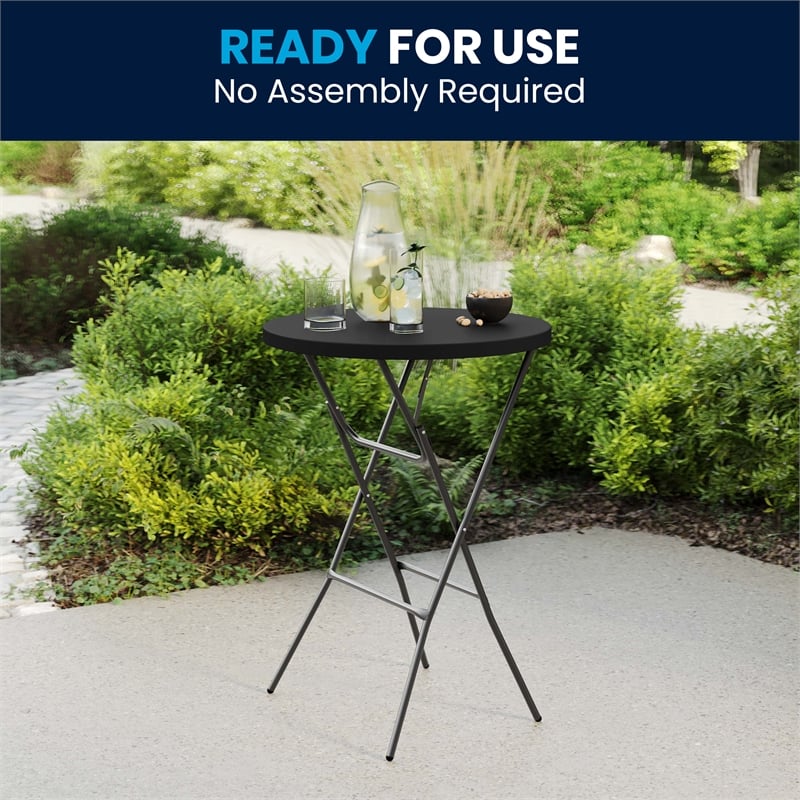 2.6-Foot Round Plastic Bar Height Folding Event Table in Black