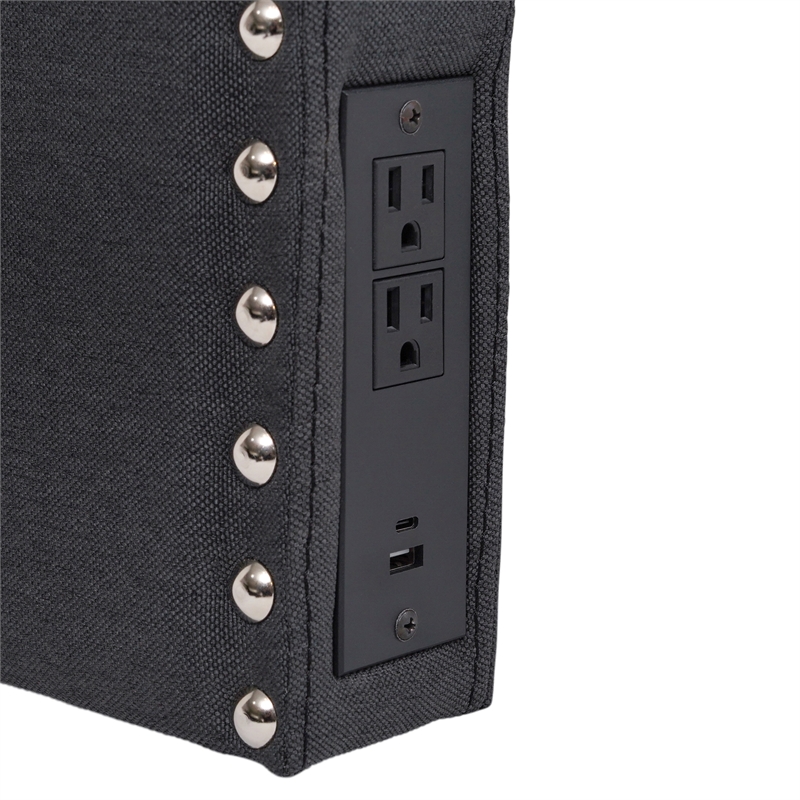 Contoured Twin Headboard with 2 Power Outlets 1 USB and 1 USB-C Port in Gray
