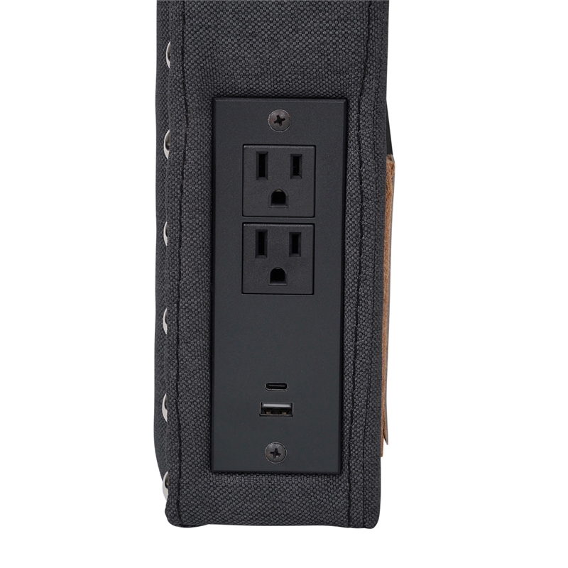 Contoured Twin Headboard with 2 Power Outlets 1 USB and 1 USB-C Port in Gray