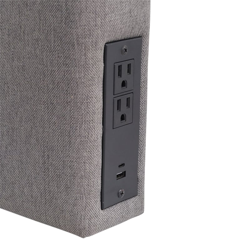Upholstered Twin Headboard with 2 Power Outlets 1 USB 1 USB-C Port in Gray