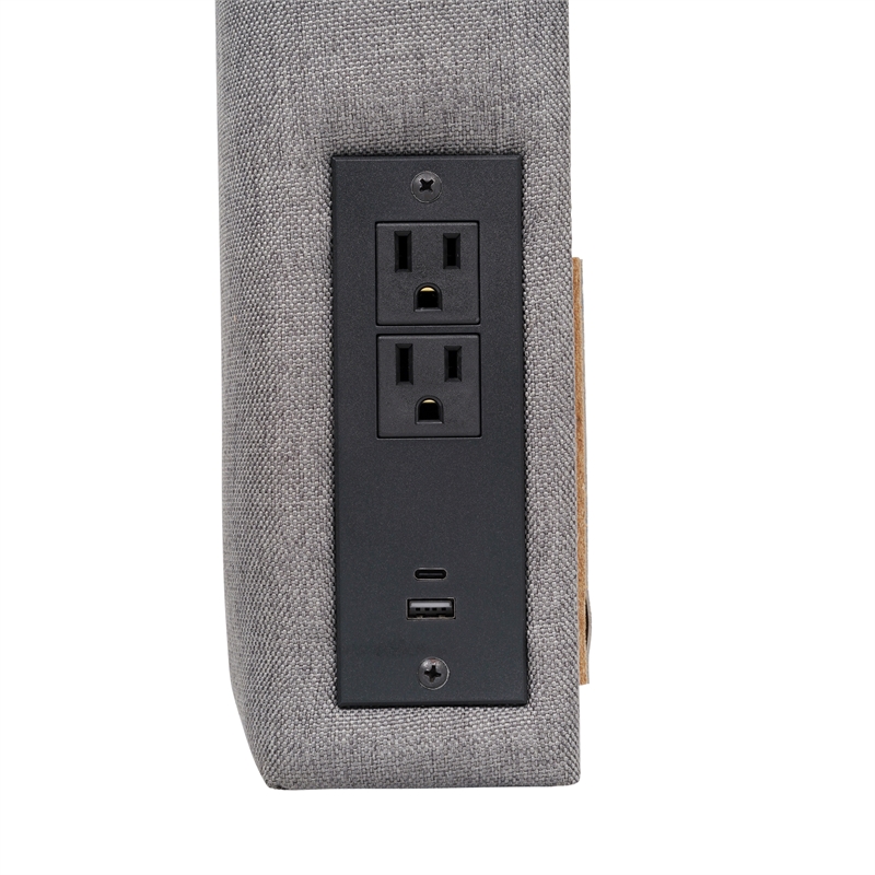 Upholstered Twin Headboard with 2 Power Outlets 1 USB 1 USB-C Port in Gray