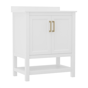 30 Inch Bathroom Vanity with Undermount Sink and Open Storage Shelf in Wht/Gold