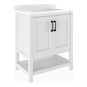 30&quot Bathroom Vanity with Sink Open Storage & Black Hardware in White
