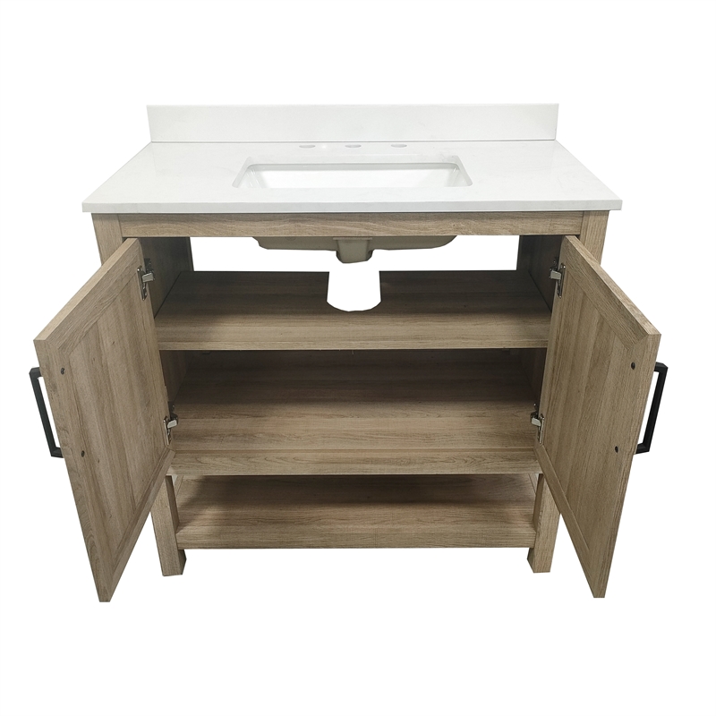 36 Inch Bathroom Vanity with Undermount Sink and Open Storage Shelf in Brown