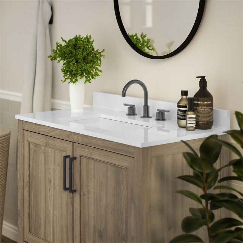 36 Inch Bathroom Vanity with Undermount Sink and Open Storage Shelf in Brown
