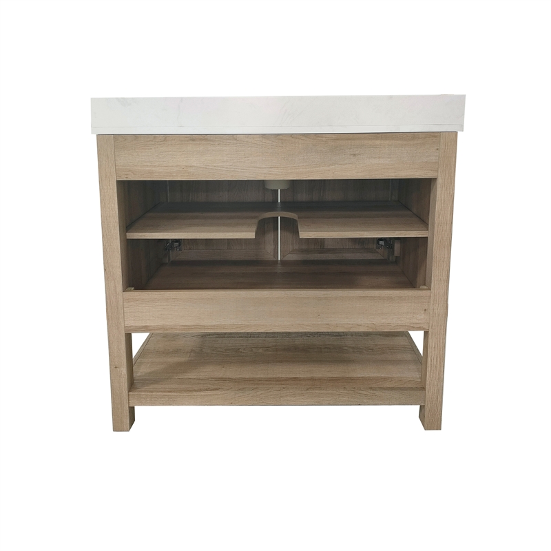 36 Inch Bathroom Vanity with Undermount Sink and Open Storage Shelf in Brown
