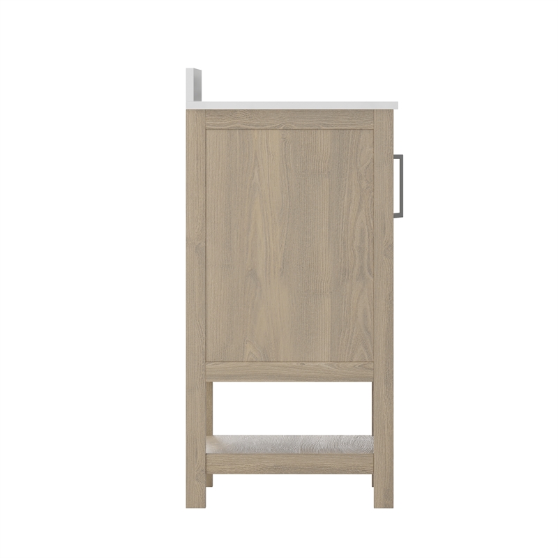 36 Inch Bathroom Vanity with Undermount Sink and Open Storage Shelf in Brown