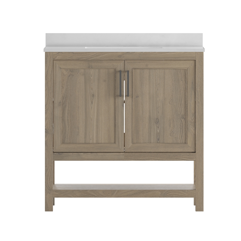 36 Inch Bathroom Vanity with Undermount Sink and Open Storage Shelf in Brown