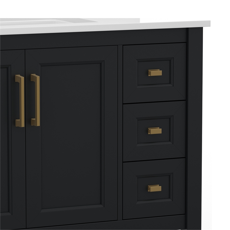 36 Inch Bathroom Vanity with Sink Open Storage and Storage Drawers in Blk/Gold