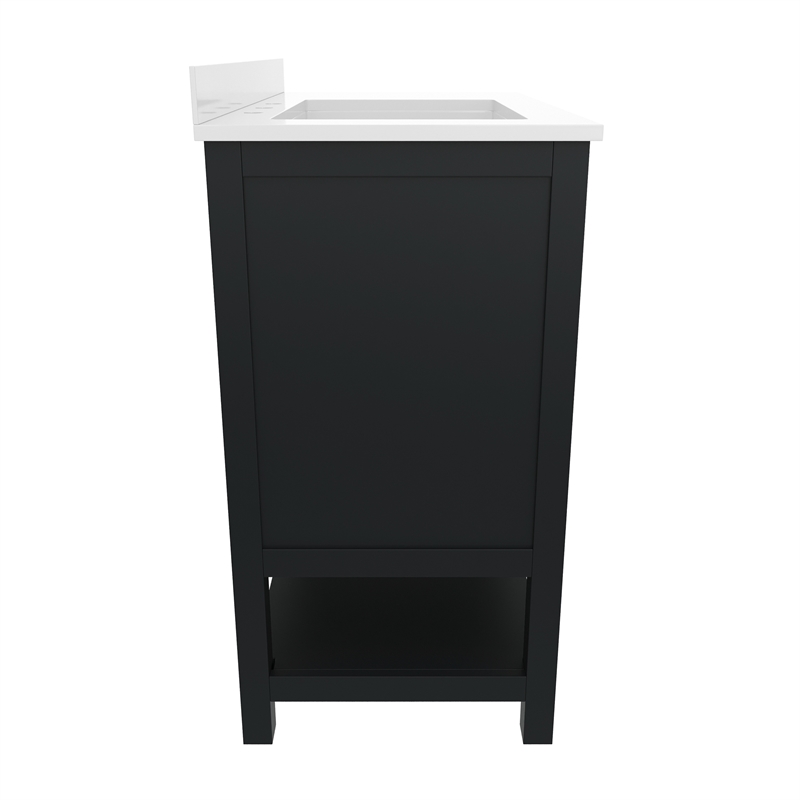 36 Inch Bathroom Vanity with Sink Open Storage and Storage Drawers in Blk/Gold