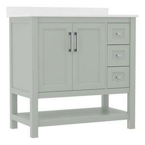36 Inch Bathroom Vanity with Sink Open Storage and Storage Drawers in Sage