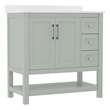 36 Inch Bathroom Vanity with Sink Open Storage and Storage Drawers in Sage