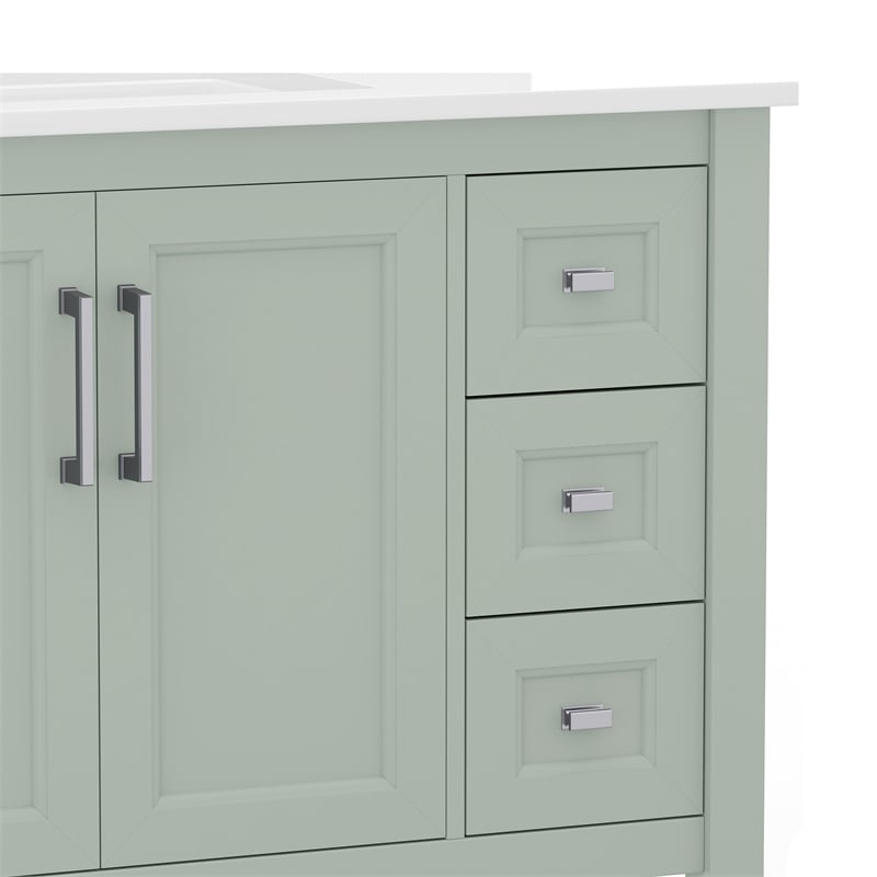 36 Inch Bathroom Vanity with Sink Open Storage and Storage Drawers in Sage