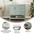 36 Inch Bathroom Vanity with Sink Open Storage and Storage Drawers in Sage