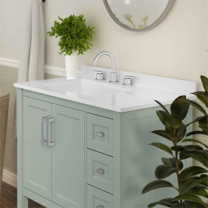 36 Inch Bathroom Vanity with Sink Open Storage and Storage Drawers in Sage