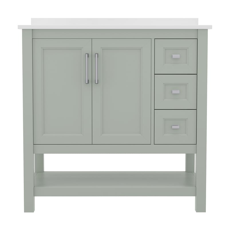 36 Inch Bathroom Vanity with Sink Open Storage and Storage Drawers in Sage
