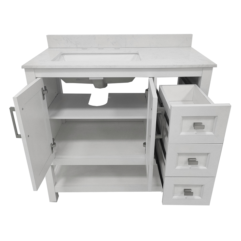 36 Inch Bathroom Vanity with Sink Open Storage and Storage Drawers in White