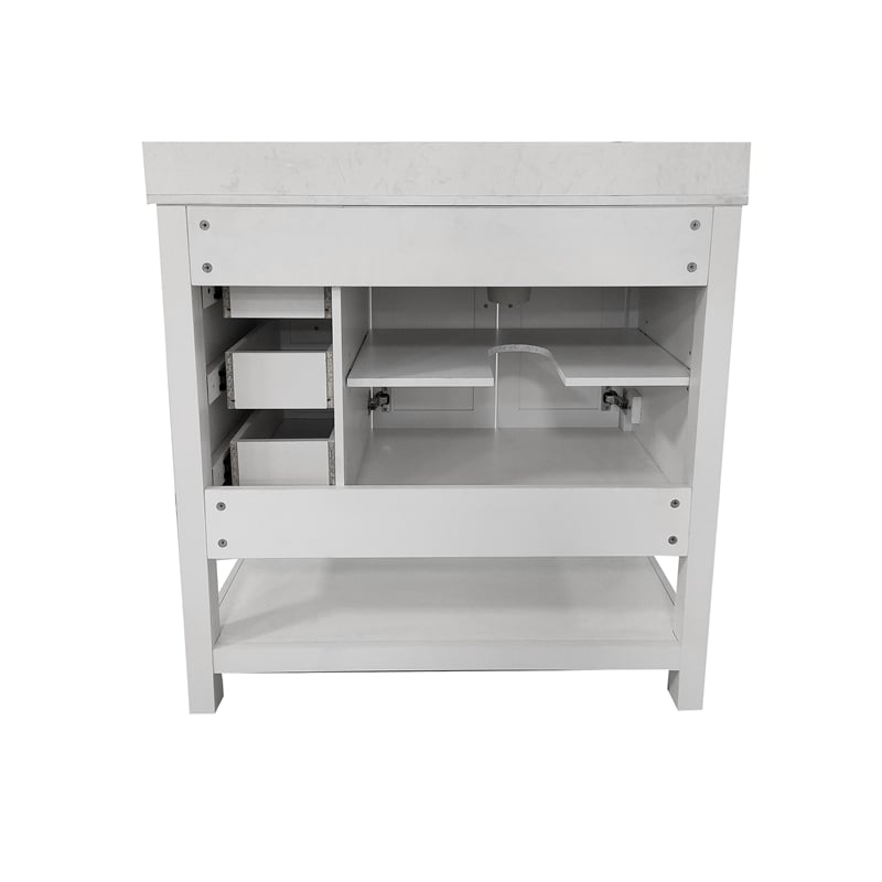 36 Inch Bathroom Vanity with Sink Open Storage and Storage Drawers in White