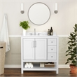36 Inch Bathroom Vanity with Sink Open Storage and Storage Drawers in White