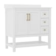 36 Inch Bathroom Vanity with Sink Open Storage and Storage Drawers in Wht/Gold