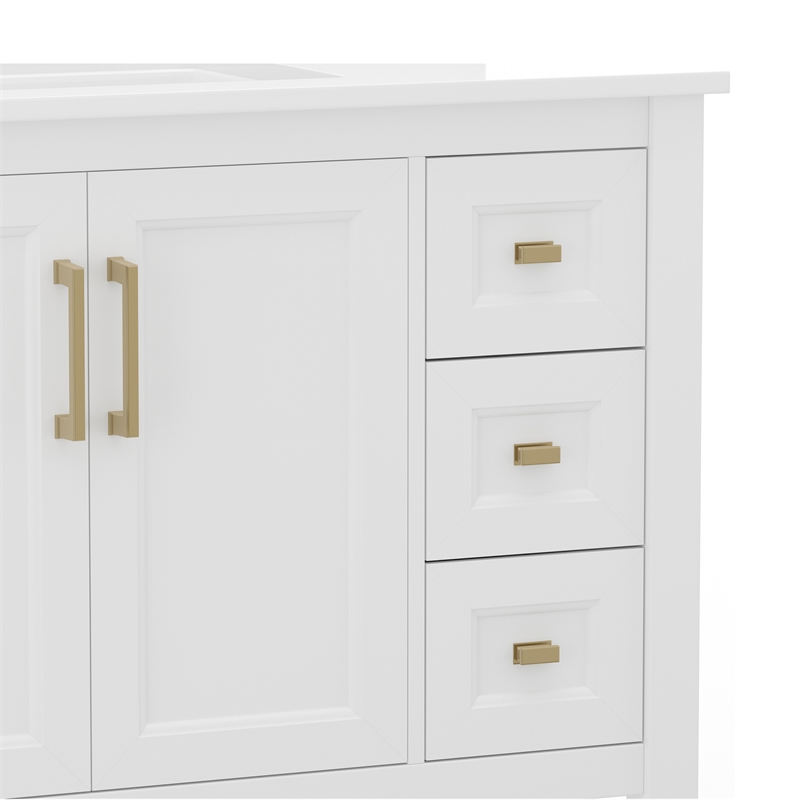 36 Inch Bathroom Vanity with Sink Open Storage and Storage Drawers in Wht/Gold