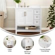 36 Inch Bathroom Vanity with Sink Open Storage and Storage Drawers in Wht/Gold